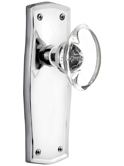 Prairie Door Set with Oval Crystal Glass Knobs - No Keyhole in Polished Chrome .